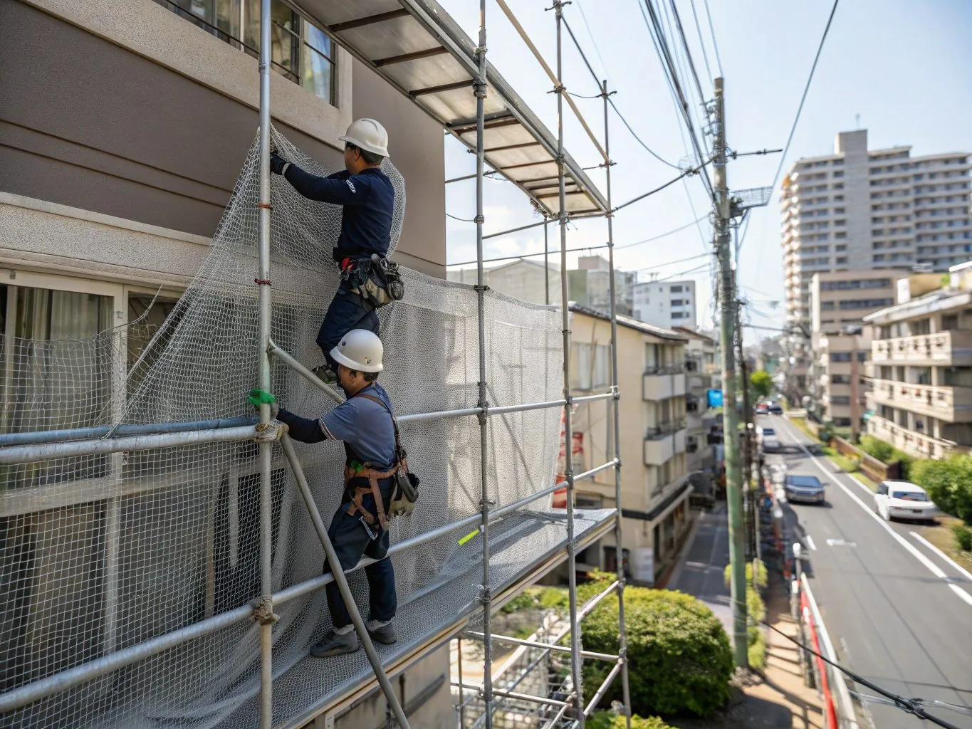 足場設置の施工風景